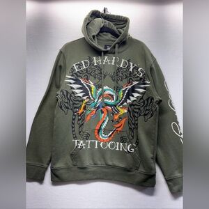 Ed Hardy Olive Dragon Graphic Sweater